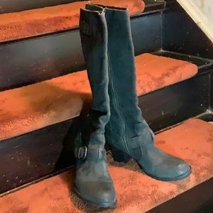 9M/40.5 BORN Tall Boots Black Suede Upper 3” Heels